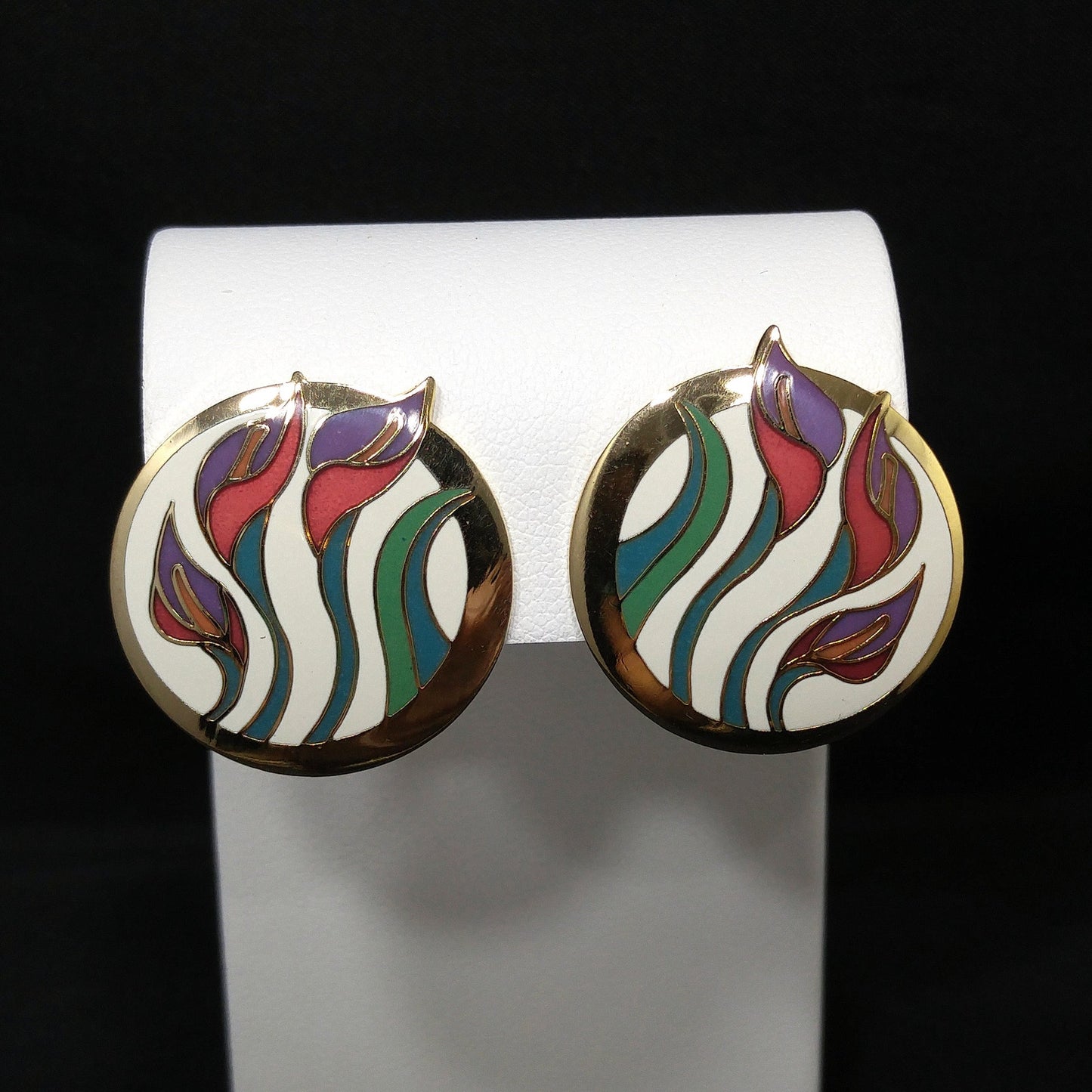 Laurel Burch "Lilies For Les" Floral Post Earrings, Gold Plated, 1980s Vintage