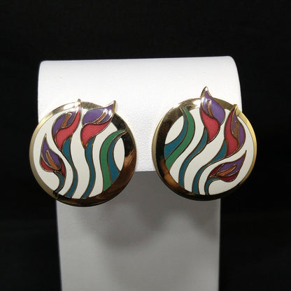 Laurel Burch "Lilies For Les" Floral Post Earrings, Gold Plated, 1980s Vintage