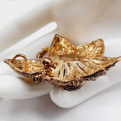 Vintage BJ Rhinestone Faux Pearl Flower Brooch or Pendant - 2 1/4 Inches