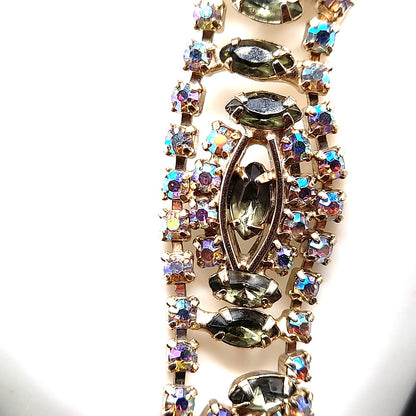 Green Aurora Borealis Rhinestone Bracelet, Mid-Century, 1950s Vintage Jewelry