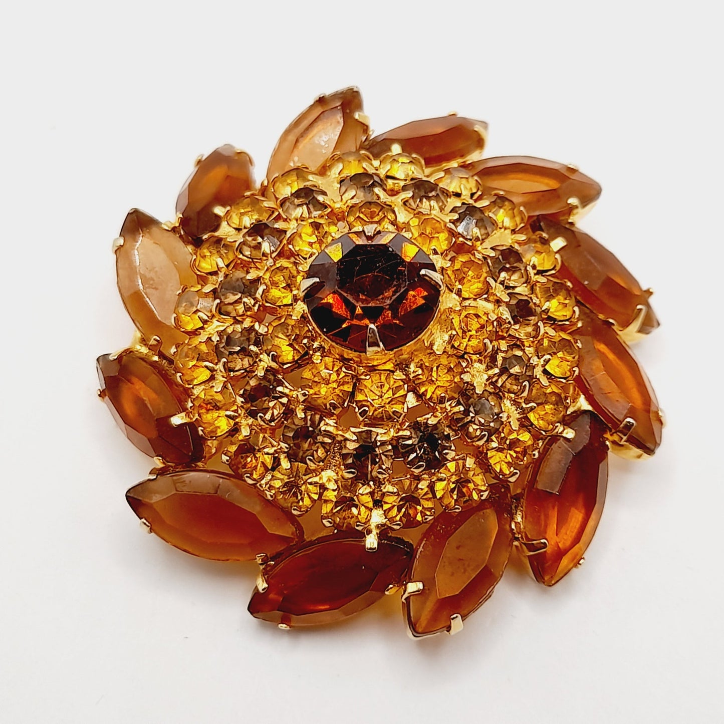Vintage 1960s Domed Topaz Rhinestone Brooch - Juliana Style - 2 Inches