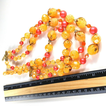 Deauville Lucite Beaded Necklace, 1950s Orange Red 3 Strand Vintage