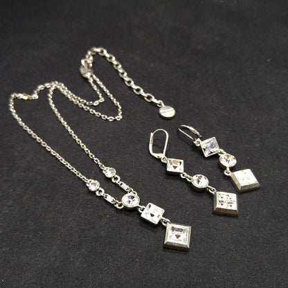 Givenchy 1990s Jewelry Set, Necklace & Earrings, Clear Rhinestones, Rhodium Plated