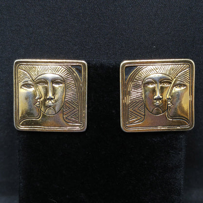 Laurel Burch Ancient Ancestors Post Earrings, Gold Plated, 1980s Vintage Jewelry