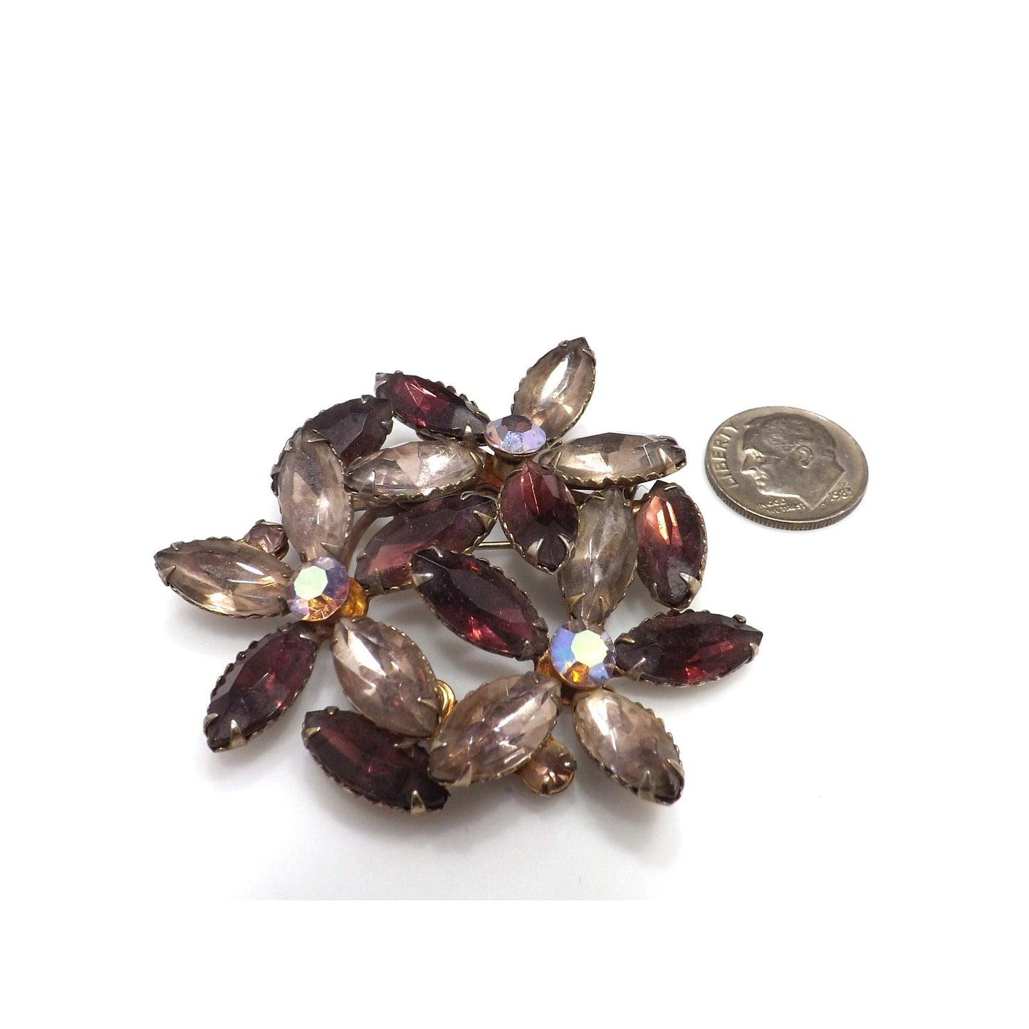 Floral Purple Lilac Floral Brooch, Riveted Construction, 1950s Vintage Jewelry