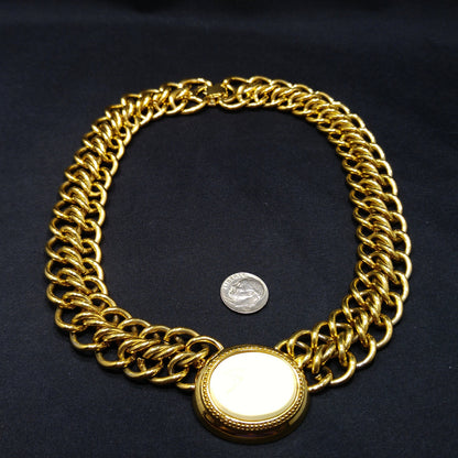 Vintage Monet Necklace, Faux Stone Lucite Pendant, 22K Gold Plated, 18" Length, 1980s Vintage Jewelry