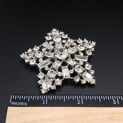 Vintage Clear Rhinestone Five Star Brooch, Heavily Rhodium Plated, 1950s Vintage Jewelry