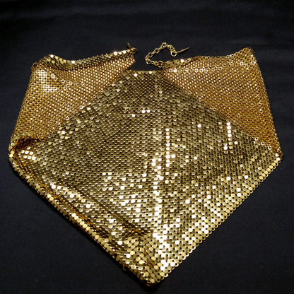 Whiting & Davis Gold Mesh Necklace, Disco Gold Plated, 1970s Vintage Necklace