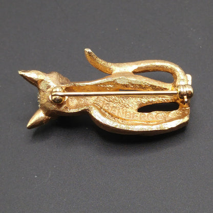 Eisenberg Pave Rhinestone Cat Brooch, Gold Plated, 1950s Vintage Jewelry