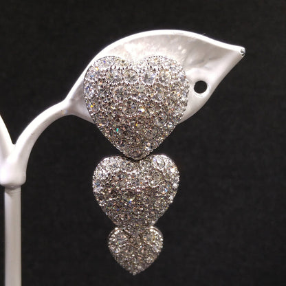 Nolan Miller Rhinestone Heart Drop Earrings, Glamour Collection, Vintage 1990s Clip-On Jewelry