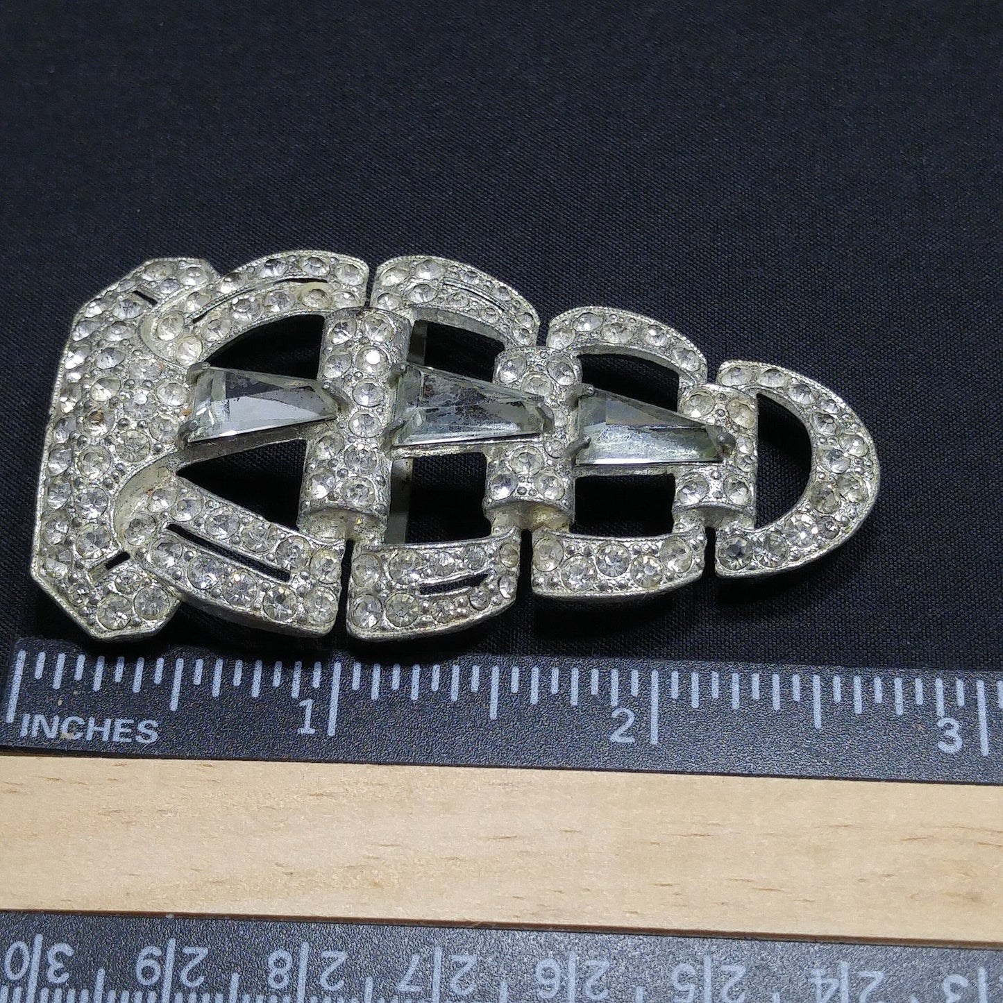 Vintage Clear Rhinestone Ladies Belt Buckle, Pot Metal, 1930s Vintage Accessories