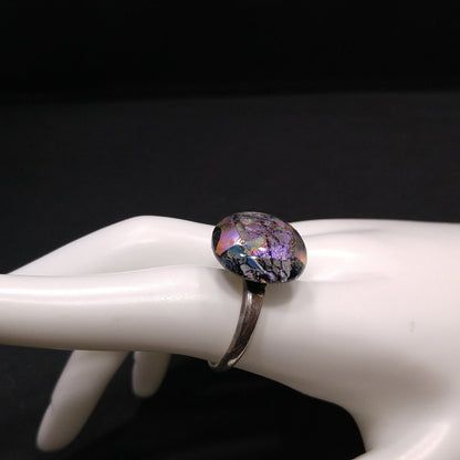 Sterling Silver Dichroic Glass Ring – Adjustable Size 8 – 1960s Vintage Jewelry