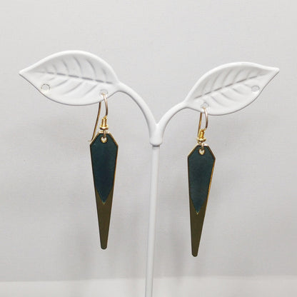Vintage Laurel Burch Blue Metallic Long Earrings, Gold Plated