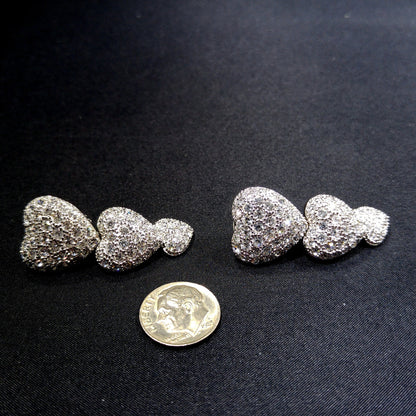 Nolan Miller Rhinestone Heart Drop Earrings, Glamour Collection, Vintage 1990s Clip-On Jewelry