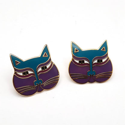 Vintage Laurel Burch Siamese Cats Purple Face Post Earrings