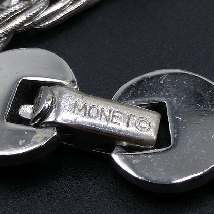 Monet Rhodium Plated Pendant Necklace, Fold Over Clasp, 1960s Vintage Jewelry
