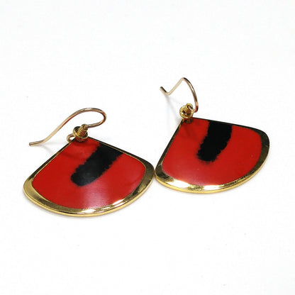 Vintage Laurel Burch "Colour Spirit" Earrings, Red & Black Enamel, Gold Plated