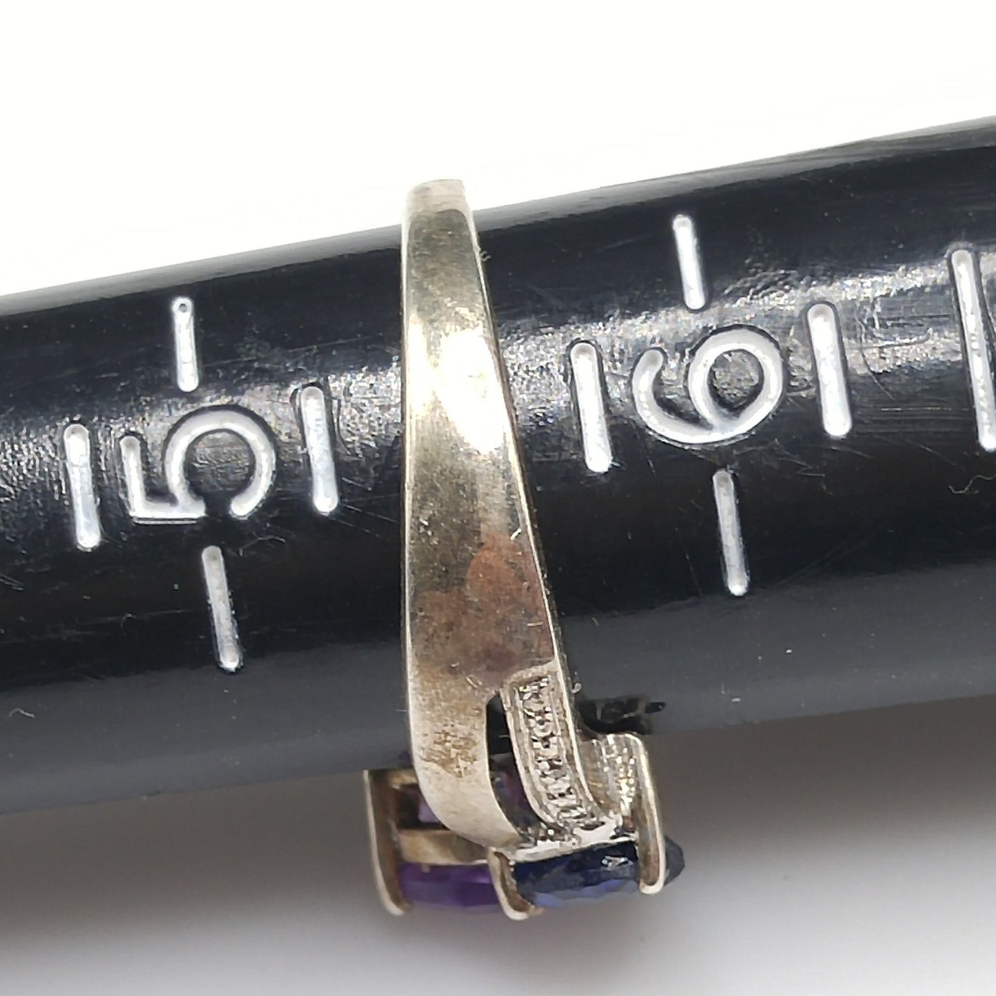 Sterling Silver Heart Ring with Blue Topaz & Amethyst, Size 5.5, 1980s–1990s