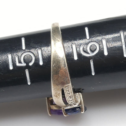 Sterling Silver Heart Ring with Blue Topaz & Amethyst, Size 5.5, 1980s–1990s