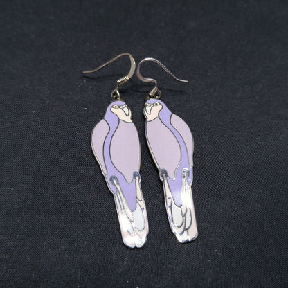 Laurel Burch "Parrot" Earrings, Cloisonne Gold Plated, 1980s Vintage Jewelry