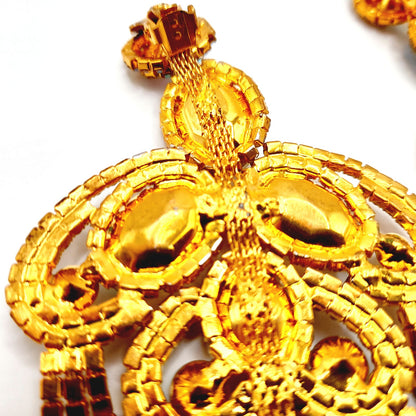 Runway Aurora Borealis Rhinestone Clip Earrings – Gold Tone Statement Jewelry
