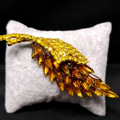 Yellow Topaz Rhinestones Brooch & Earrings, Gold Plated, 1960s Vintage Jewelry