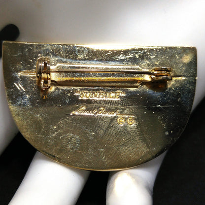 Laurel Burch "Sunface" Brooch, Snake Eyes, Gold Plated, 1980s Vintage Jewelry