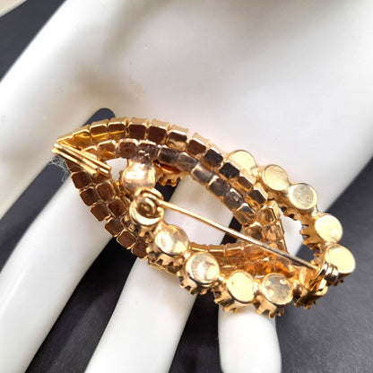 Mid-Century Aurora Borealis Pendant Brooch, Gold Plated, Prong Set Stones, 1960s Vintage Jewelry
