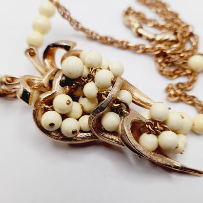 Vintage Articulated Fruit Pendant Gold Tone White Bead Necklace, 24 Inches