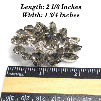 Vintage Weiss Gray Clear Rhinestone Brooch, Rhodium Plated, 1960s
