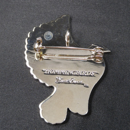 Vintage Laurel Burch "Hummingbirds" Pendant Brooch, White Gold Cloisonne, 1980s