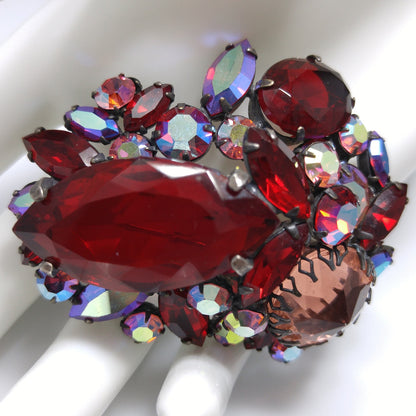 Regency Jewels Red Brooch, Aurora Borealis, 1950s Vintage Jewelry