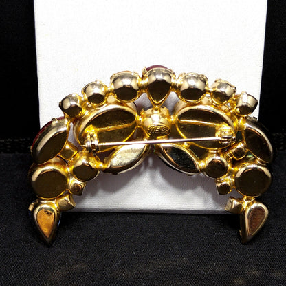 Weiss Crescent Moon Fruit Salad Brooch – Multicolor Cabochon Rhinestone 1950s