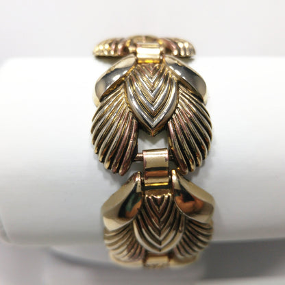 Vintage 1960s Gold Tone Leaf Link Necklace Bracelet Set Mid Century Unsigned