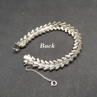Weiss Clear Rhinestone Bracelet, Rhodium Plating, Safety Chain, 1940s Weiss