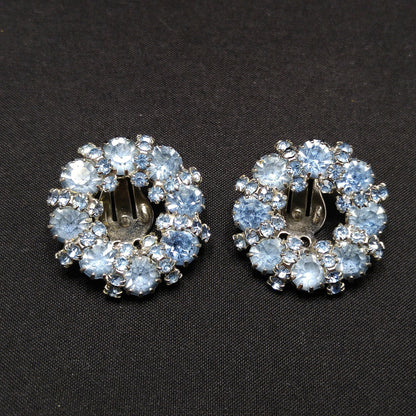 Vintage Weiss Wreath Rhinestone Brooch & Earrings, Light Blue Rhodium Plated