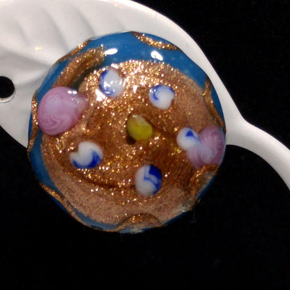 Vintage Italian Wedding Cake Clip Earrings, Blue Pink Roses  1940s