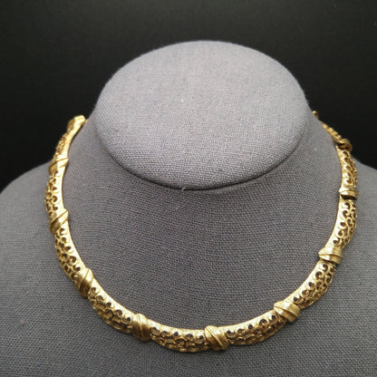 Monet Lacy Link Choker Necklace, Gold Plated, 1960s Vintage Jewelry