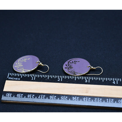 Vintage Laurel Burch Floral Gold Plated Earrings, Purple Enamel