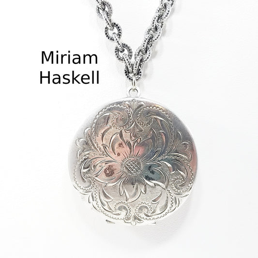 Miriam Haskell Photo Locket Necklace, Signed MIRIAM HASKELL, 1950s Vintage