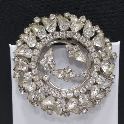 Vintage Clear Rhinestone 2 Tiered Brooch, Wedding Jewelry, Rhodium Plated, 1960s Vintage Jewelry