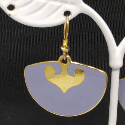 Vintage Laurel Burch Fan Earrings, Gold Plated, Lavender Enamel