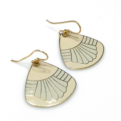 Vintage Laurel Burch Beige Gray Waterfall Earrings, Gold Plated