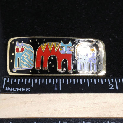 Laurel Burch "Fantastic Felines" Enamel Brooch, Gold Plated Cloisonne, 1980s