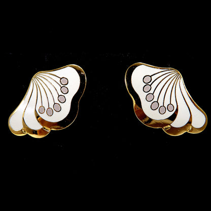 Laurel Burch "Le Fleur" Gold & White Post Earrings, Gold Plated, 1980s Vintage