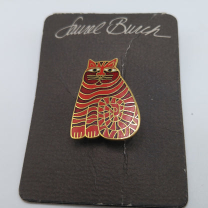 Laurel Burch "Shambala" Red Cat Brooch, Gold Plated, 1980s Vintage Jewelry