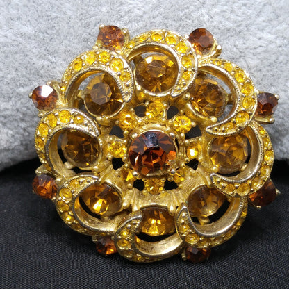 Mid-century SPHINX Light Dark Topaz Rhinestone Brooch, 1950s Vintage Jewelry