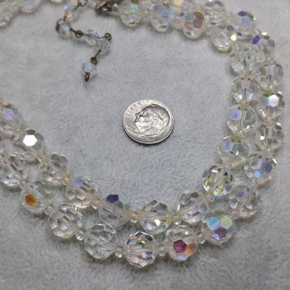 Lisner Clear AB Crystal Beaded Necklace, Two Strands, 1950s Vintage Jewelry