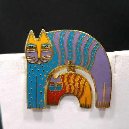 Laurel Burch Mr Jios Cat Vintage Brooch, Cloisonne Gold Plated 1980s