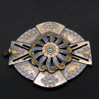 Vintage Enamel Ladies Belt Buckle, Enamel on Brass, 1930s Vintage Accessory